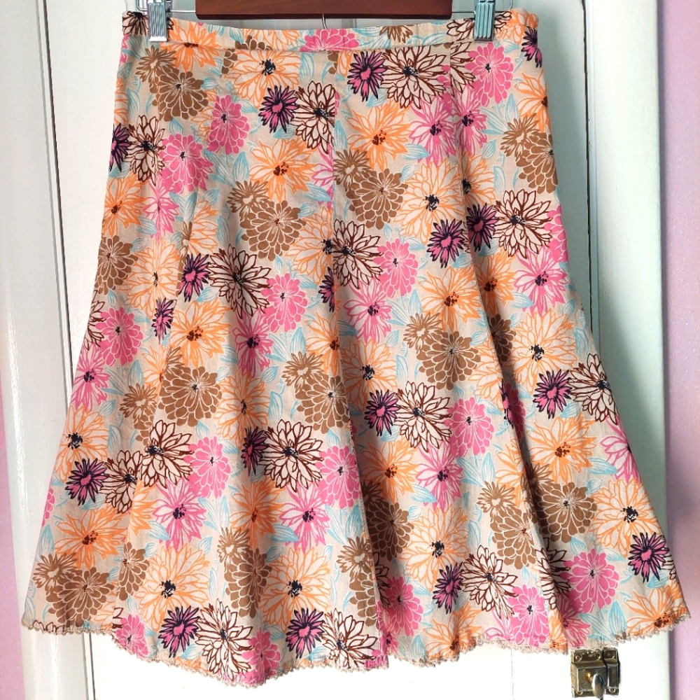 100% Cotton Floral Midi Skirt from Villager by Liz Claiborne Sz 6 - Picture 2 of 8